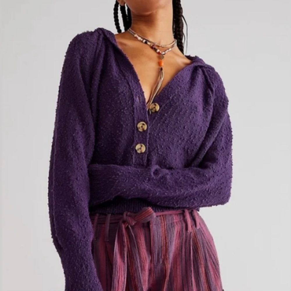 Free People Purple Textured Hoodie